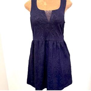 GUESS Sleeveless Embossed Fit & Flare Textured Dress Navy Sz M